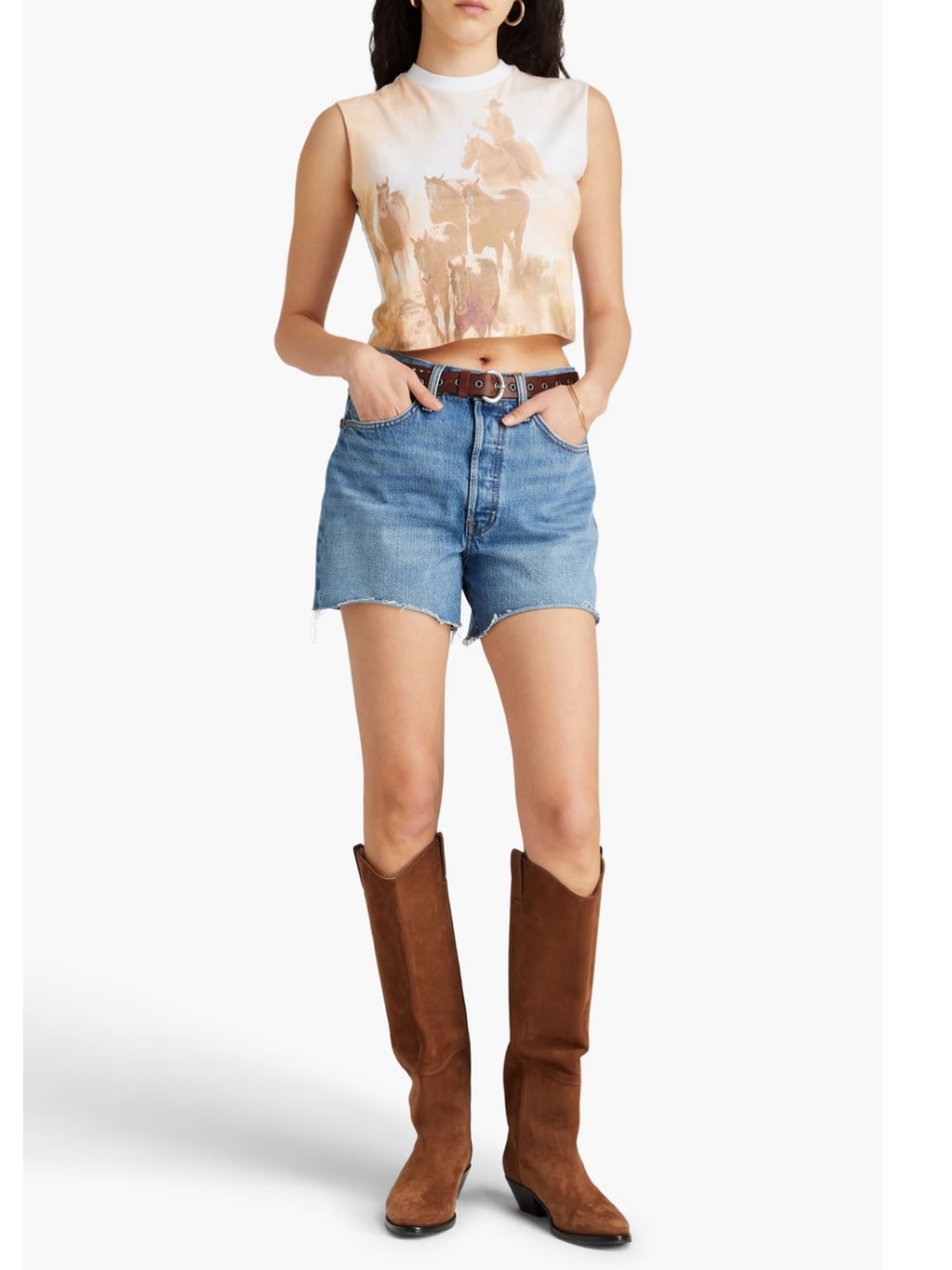 🆕 Re/Done Baby Muscle Cowboy Tank in Optic White Western Horse Graphic